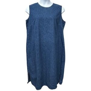 Studio Ease Denim Dress Womens 2XL Blue Sleeveless Midi Shift Pullover Casual